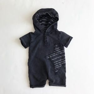 Fierce Frank black/gray hooded romper EUC 3-6m
